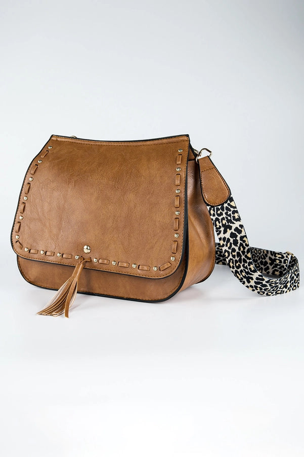 Leopard Guitar Strap Brown Crossbody Saddle Bag