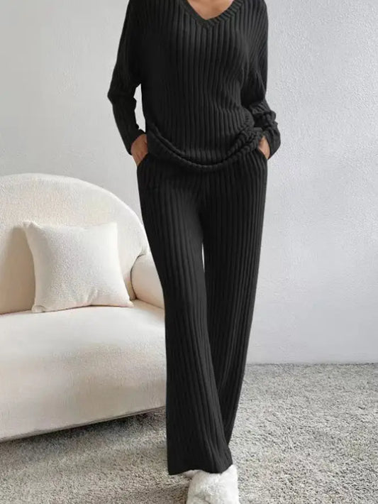 Ribbed Top with Pants Set