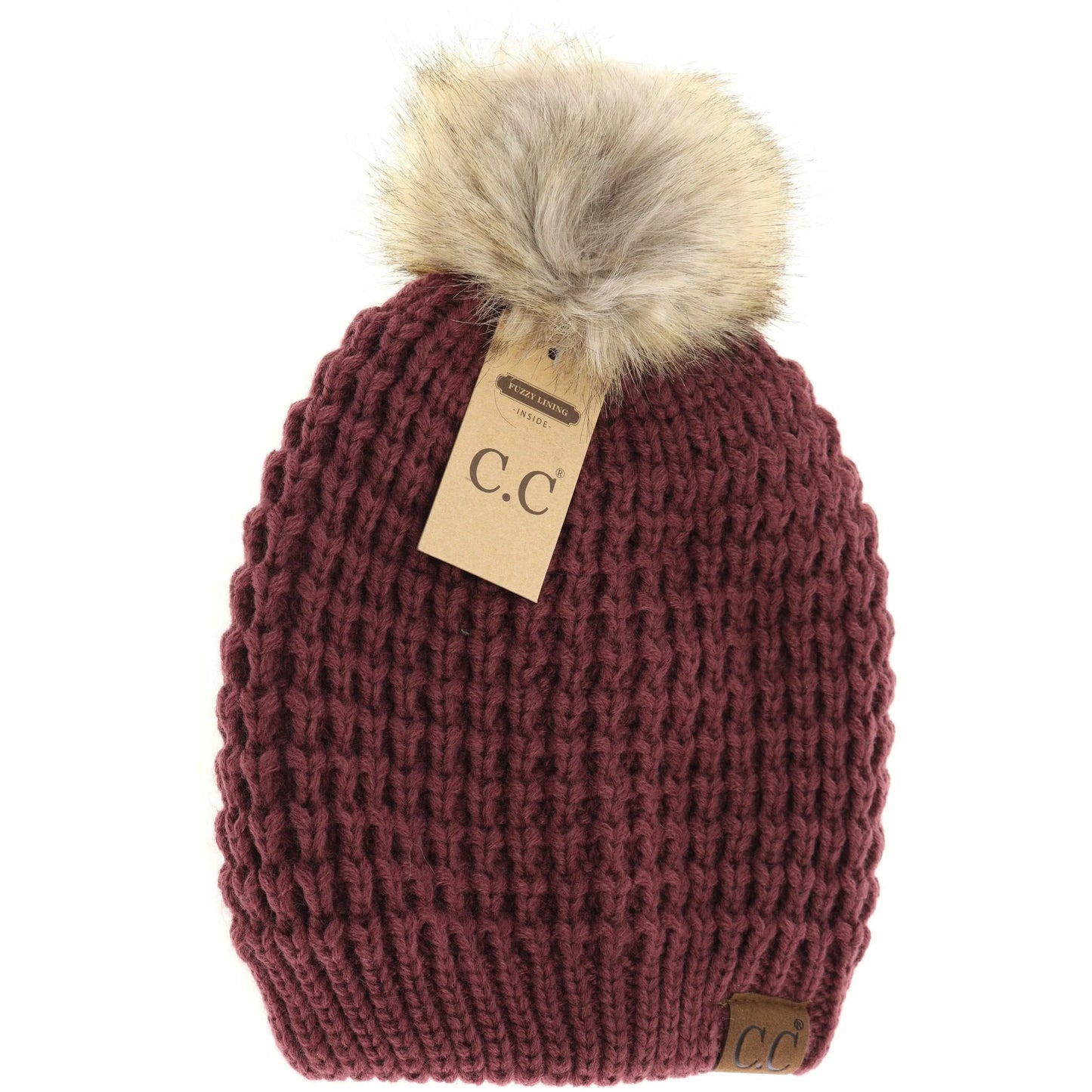 Solid Waffle Stitch Pom CC Beanie