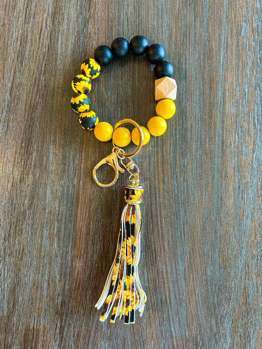 Sunflower Silicone Bead Wristlet Keychain