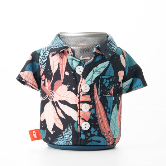 Puffin Can Coozie:  The Aloha Drink Koozie - Black Monstera