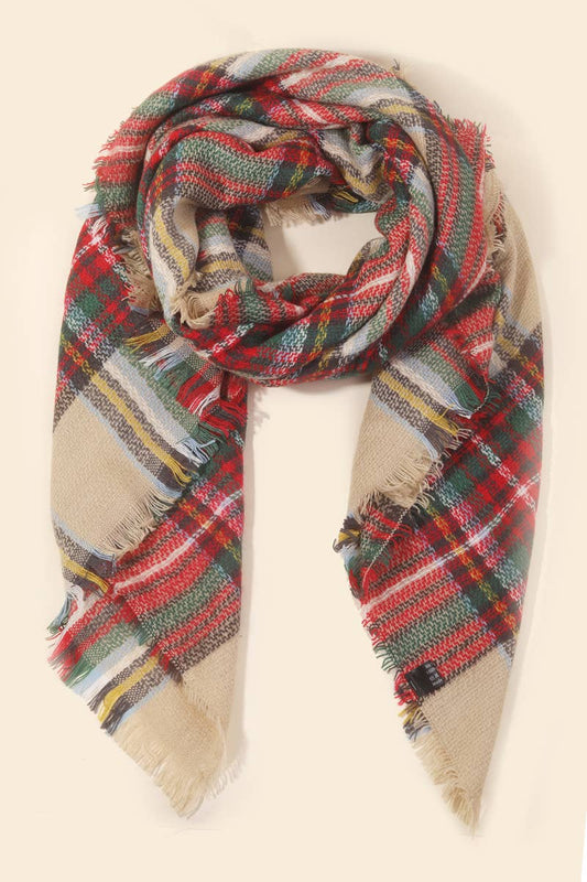 Beige Plaid Scarf